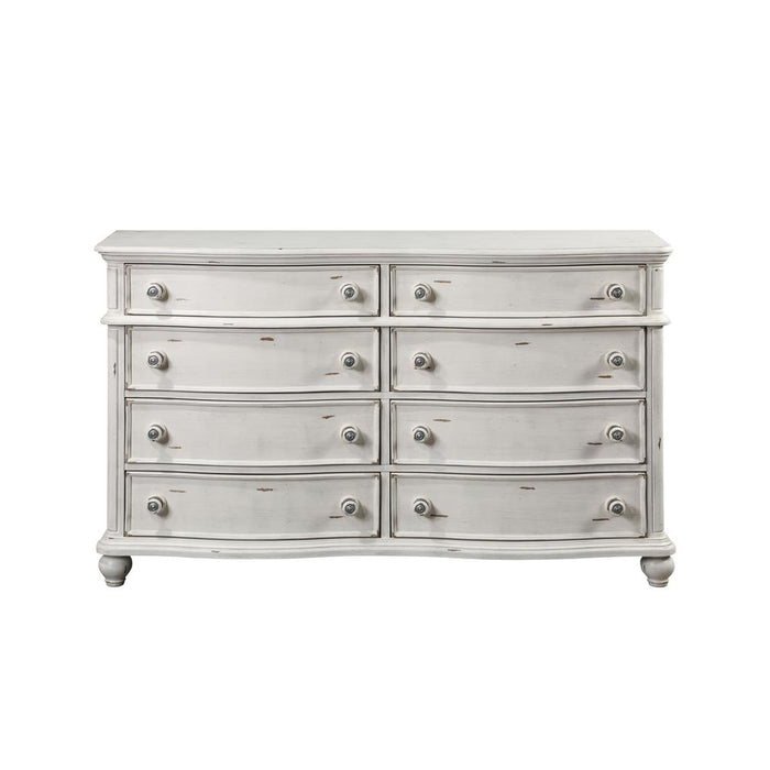 Jaqueline 8-Drawer Wooden Dresser in Light Gray and Antique White