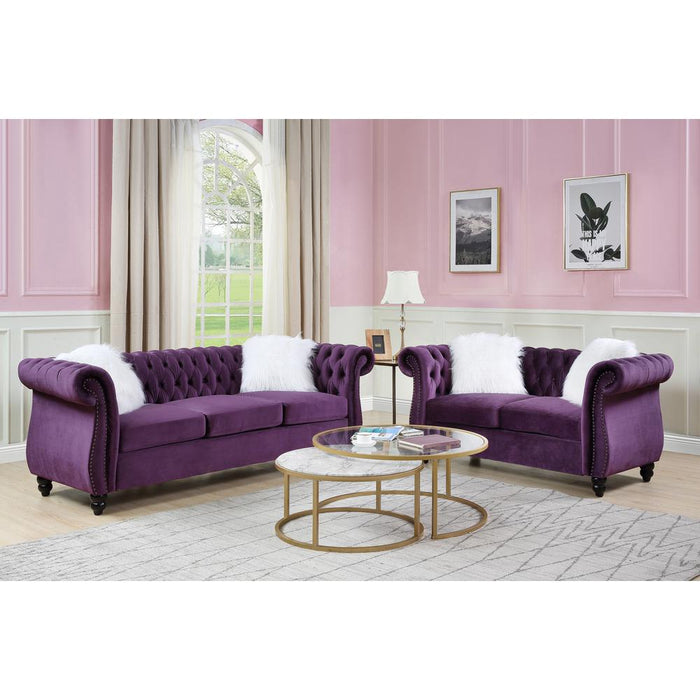 ACME Thotton Sofa w/2 Pillows, Purple Velvet