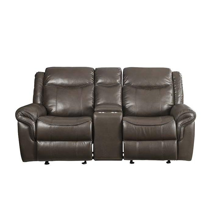 Lydia Brown Leather Aire Motion Loveseat w/Console & USB Port