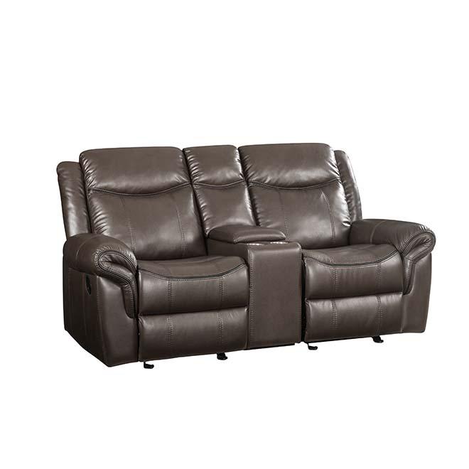 Lydia Brown Leather Aire Motion Loveseat w/Console & USB Port