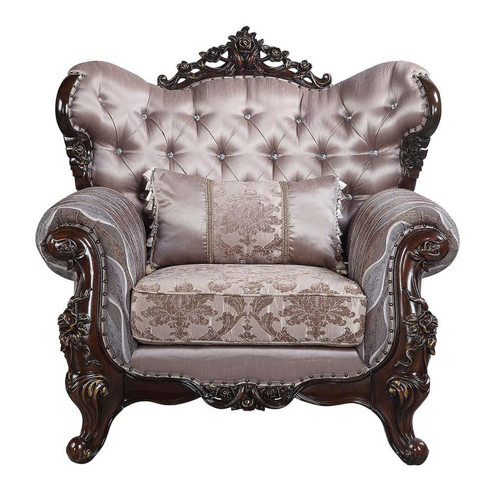 Benbek Fabric & Antique Oak Finish Chair w/Pillow