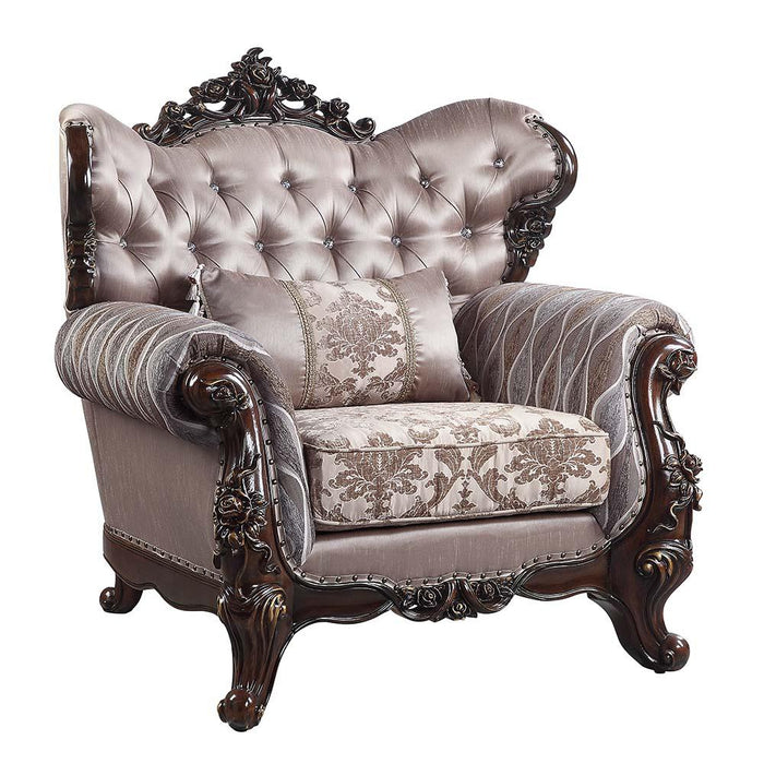 Benbek Fabric & Antique Oak Finish Chair w/Pillow