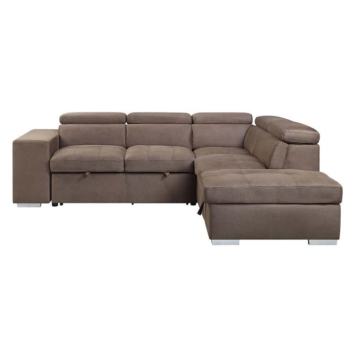 Acoose Brown Fabric  Sleeper Sectional Sofa w/2 Pullout Stools