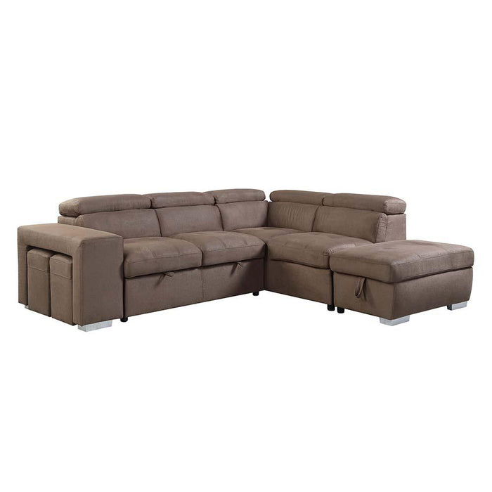 Acoose Brown Fabric  Sleeper Sectional Sofa w/2 Pullout Stools