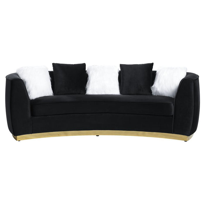 Achelle Black Velvet Sofa w/5 Pillows