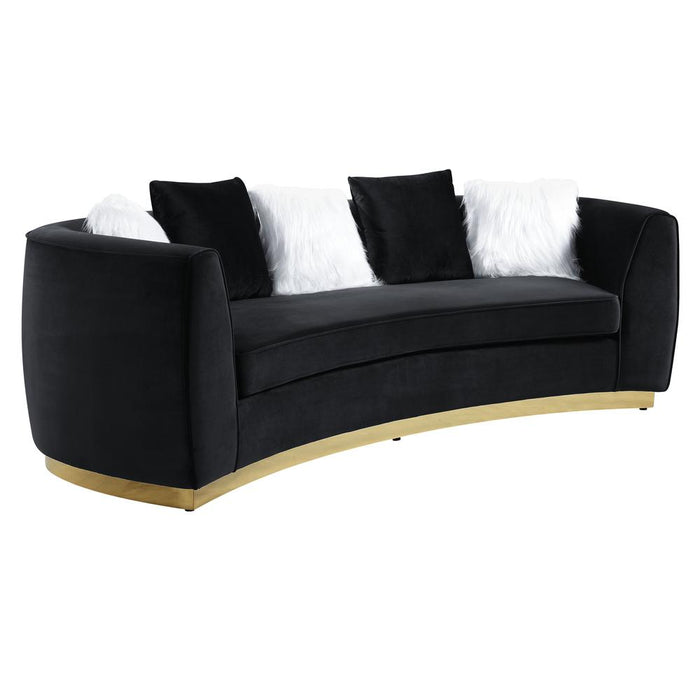 Achelle Black Velvet Sofa w/5 Pillows