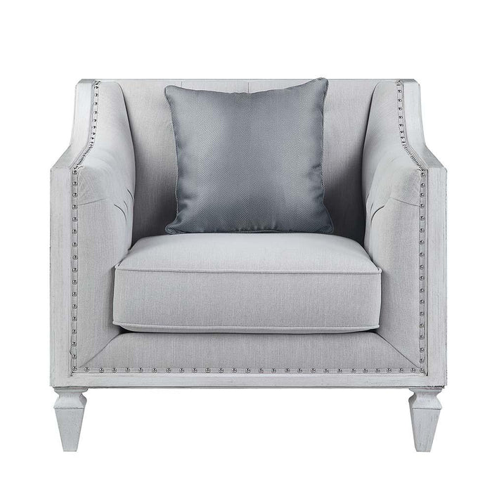 Katia Light Gray Linen & Weathered White Finish Chair w/Pillow