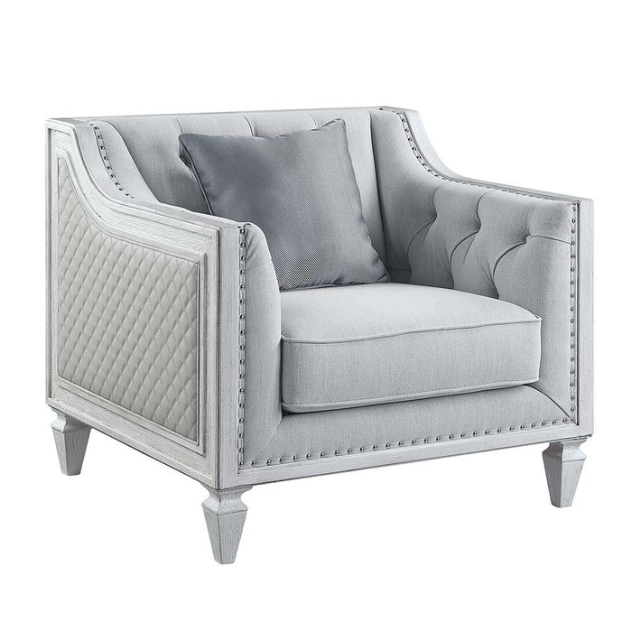 Katia Light Gray Linen & Weathered White Finish Chair w/Pillow