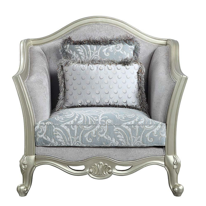 Qunsia Light Gray Linen & Champagne Finish Chair w/2 Pillows