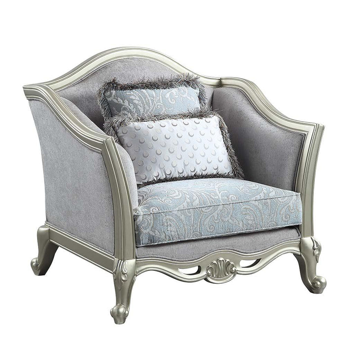 Qunsia Light Gray Linen & Champagne Finish Chair w/2 Pillows