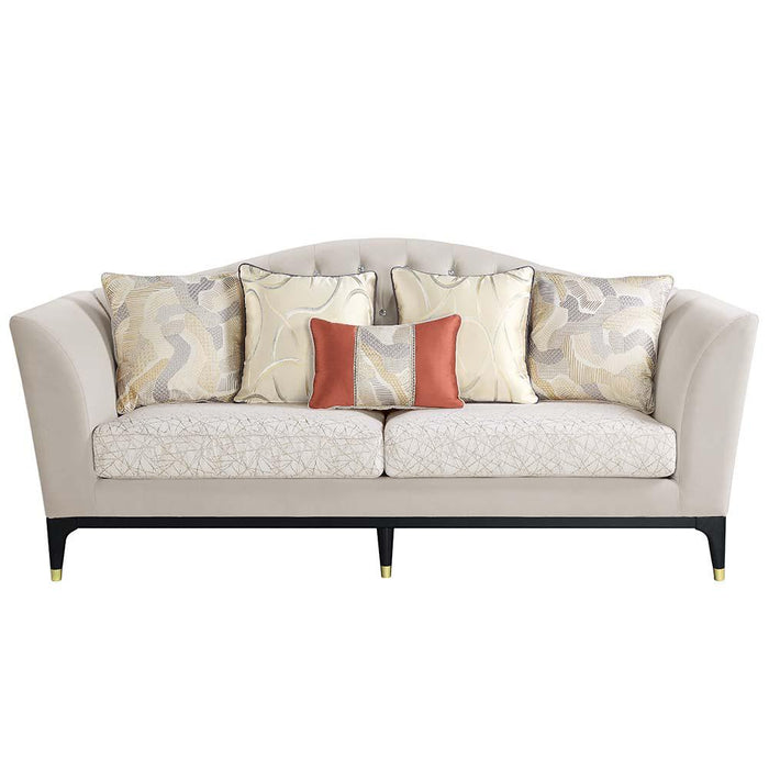 Tayden Beige Velvet Sofa w/5 Pillows