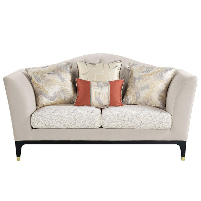 Tayden Beige Velvet Loveseat w/4 Pillows