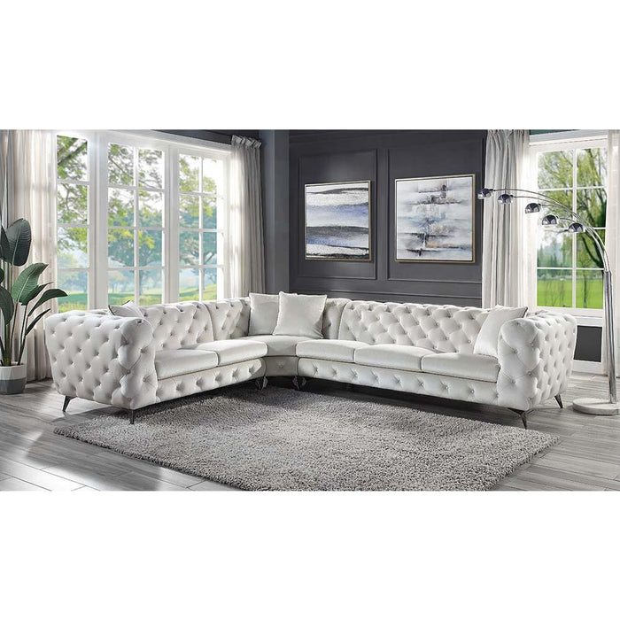 Atronia Beige Fabric Sectional Sofa w/4 Pillows