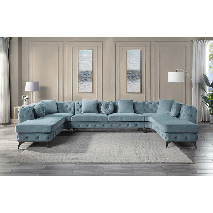 Atronia Deep Green Fabric Sectional Sofa w/7 Pillows