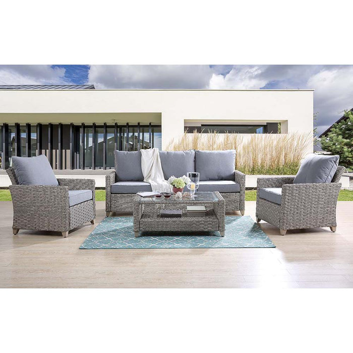 Greeley Gray Fabric & Gray Finish 4PC Pack Patio Sofa Set