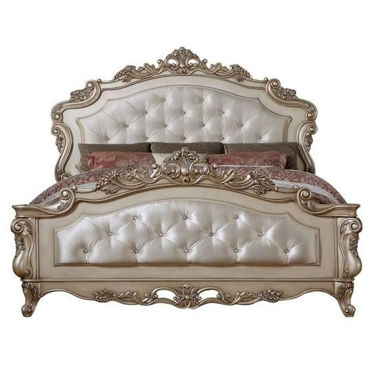 ACME Gorsedd Eastern King Bed, Fabric & Antique White (1Set/3Ctn)