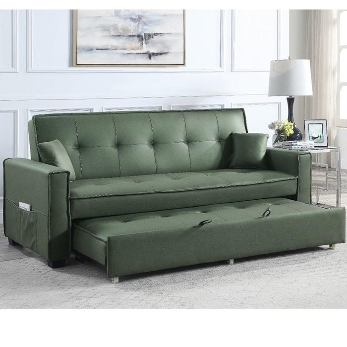 ACME Octavio Adjustable Sofa w/2 Pillows, Green Fabric