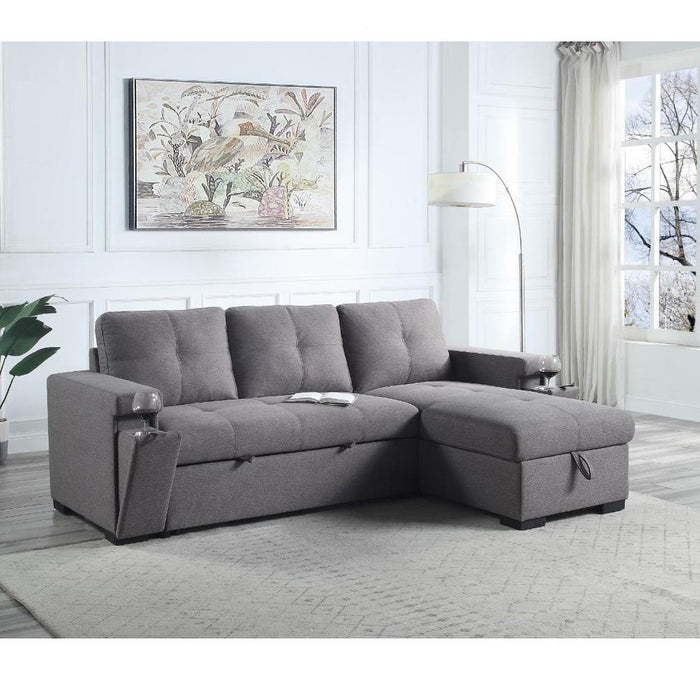 ACME Jacop Sleeper Sectional Sofa w/Storage, Dark Gray Fabric