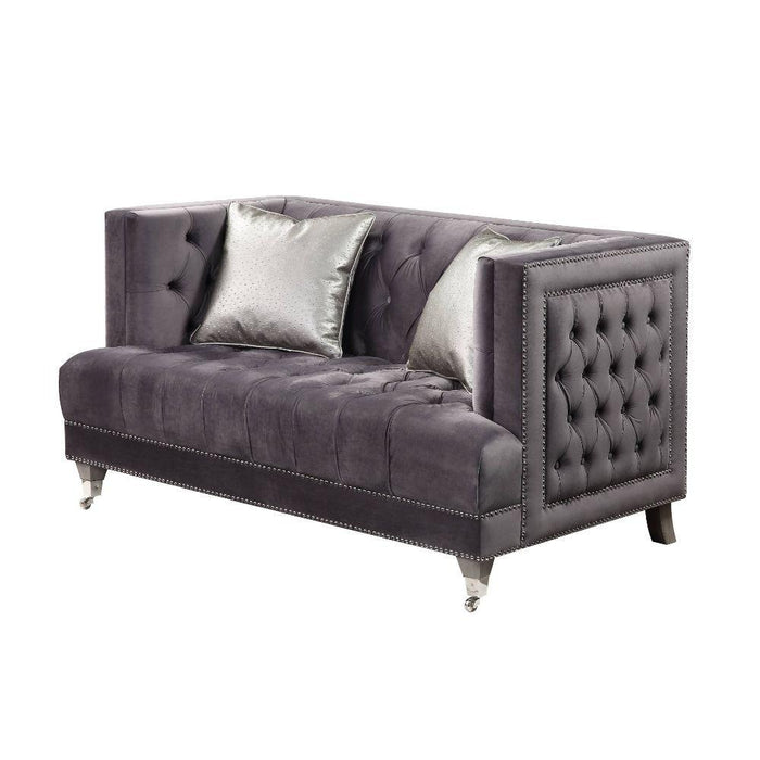 Hegio Gray Velvet Loveseat w/2 Pillows