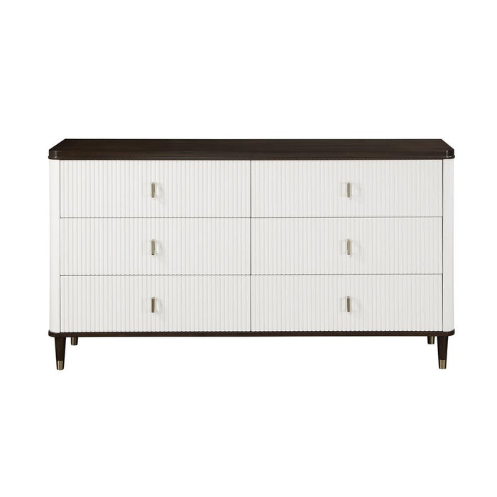 Carena Wooden 6-Drawer Dresser with Jewelry Tray in White and Brown