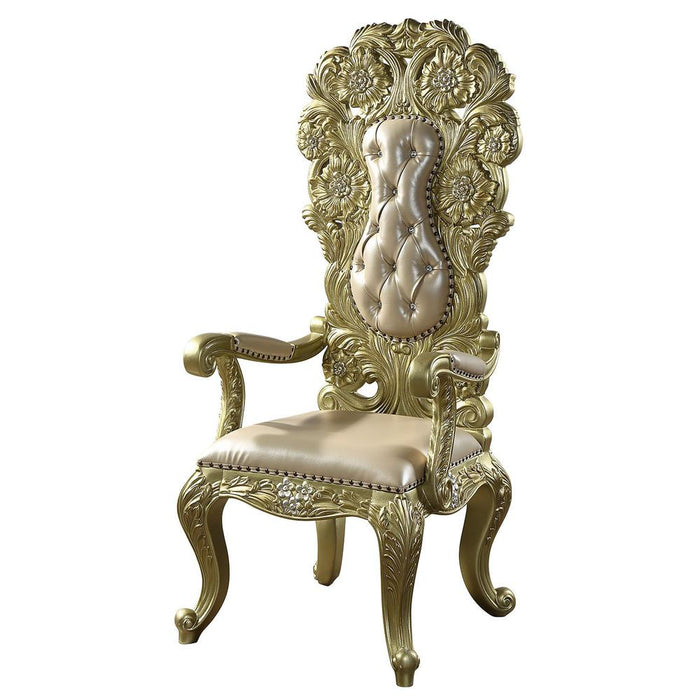 Cabriole Light Gold Synthetic Leather & Gold Finish Arm Chair (Set-2)