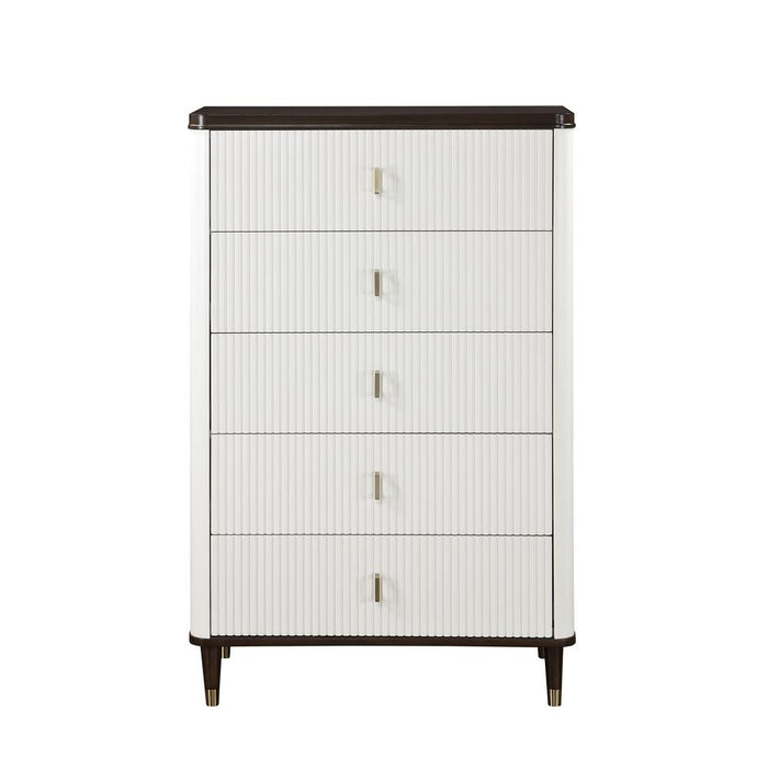 Carena Wooden 5-Drawer Chest in White and Brown