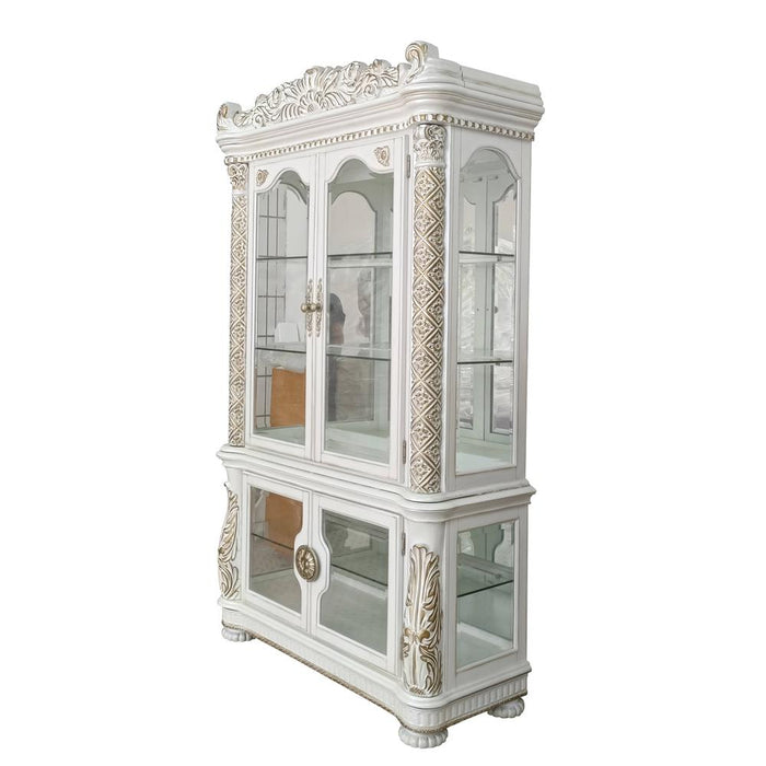 Vendome Curio Cabinet with 2 Glass Doors in Antique Pearl Finish