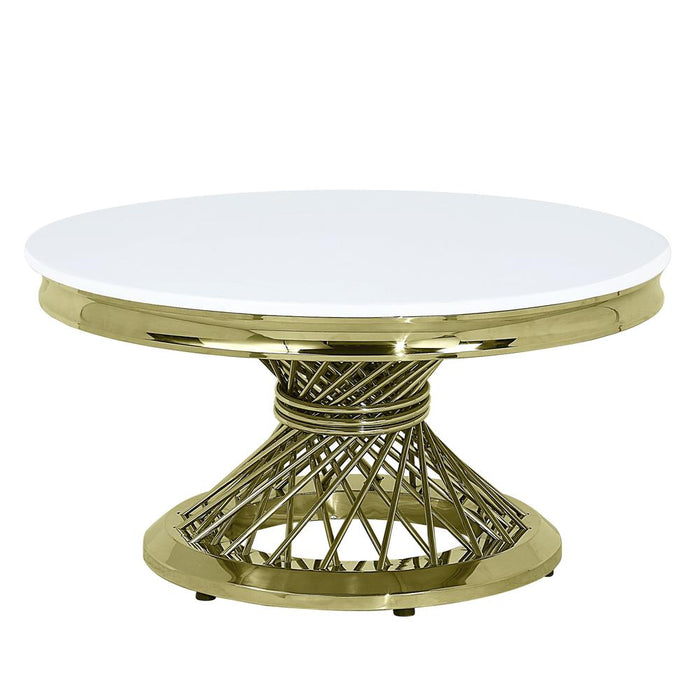 Furniture Fallon Round Stainless Steel Coffee Table in White/Gold