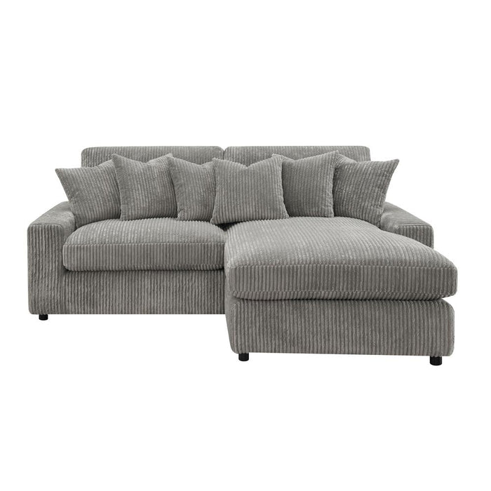 Furniture Tavia Corduroy Fabric L-Shaped Sectional with 6 Pillows in Gray