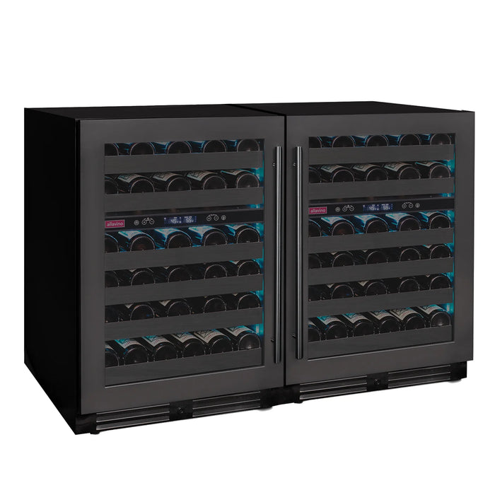 Reserva Series 100 Bottle 34" Tall Four Zone Black Stainless Steel Side-by-Side Wine Cooler Refrigerator