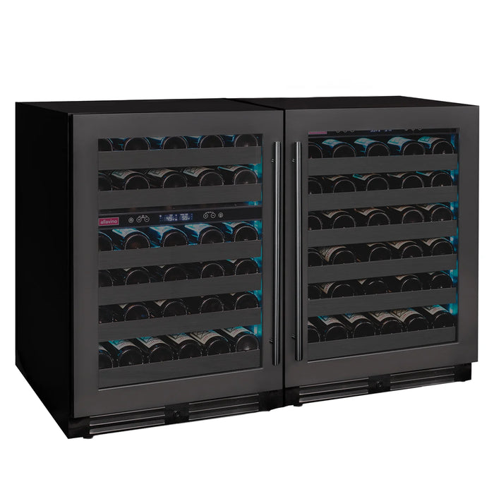 Reserva Series 100 Bottle 34" Tall Three Zone Black Stainless Steel Side-by-Side Wine Cooler Refrigerator