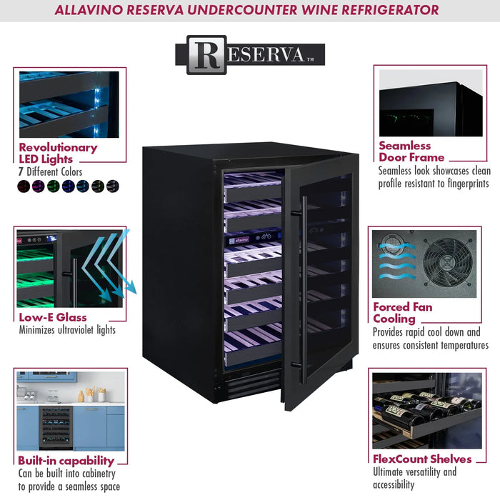 Reserva Series 50 Bottle Dual Zone Undercounter Wine Cooler Refrigerator with Black Stainless Steel Door - Right Hinge