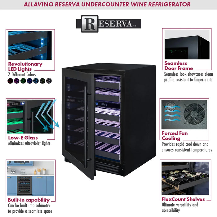 Reserva Series 100 Bottle 34" Tall Three Zone Black Stainless Steel Side-by-Side Wine Cooler Refrigerator