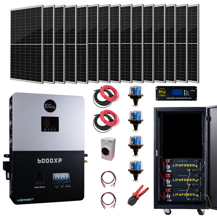 Complete Off-Grid Solar Kit EG4 6000XP 8000W PV Input 6000W Output 48V 120/240V Split Phase 6400 Watts of Solar PV