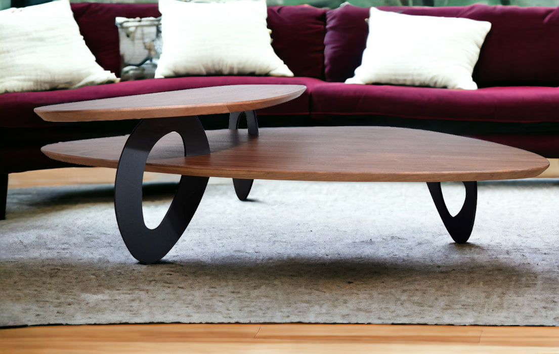 15" Walnut Veneer And Metal Coffee Table