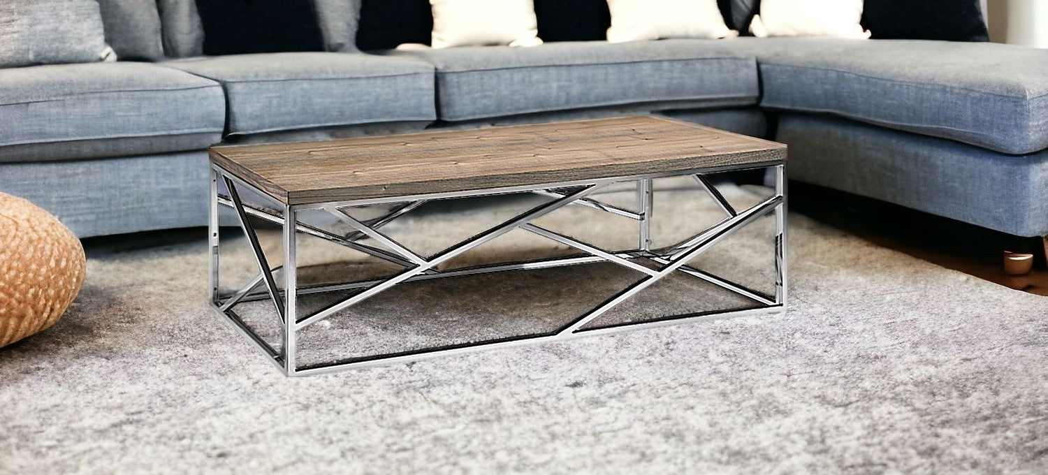 15" Walnut Veneer And Steel Coffee Table