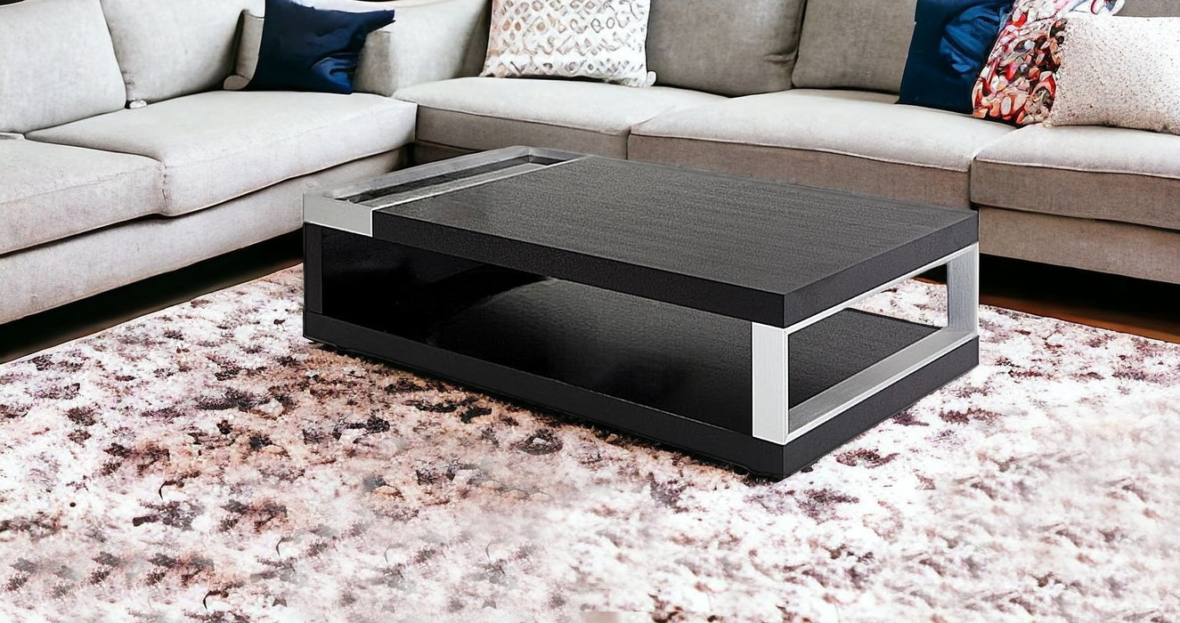 13" Black Oak Veneer  Glass  And Aluminum Coffee Table