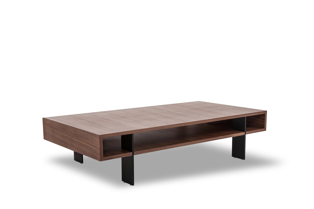 13" Walnut Veneer And Aluminum Coffee Table