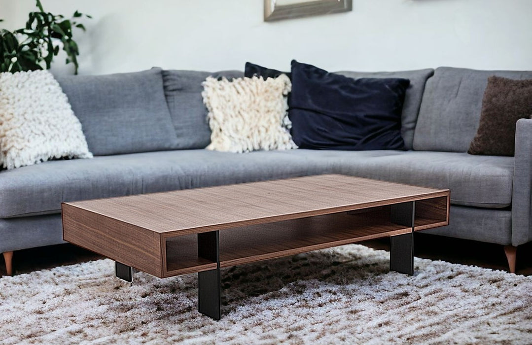 13" Walnut Veneer And Aluminum Coffee Table