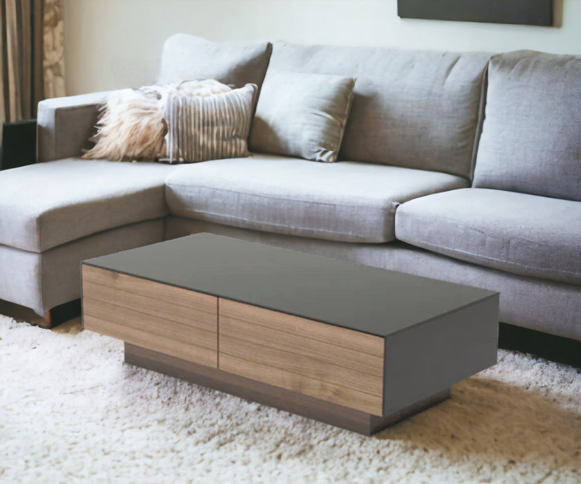 12" Walnut Veneer  Mdf  And Glass Coffee Table