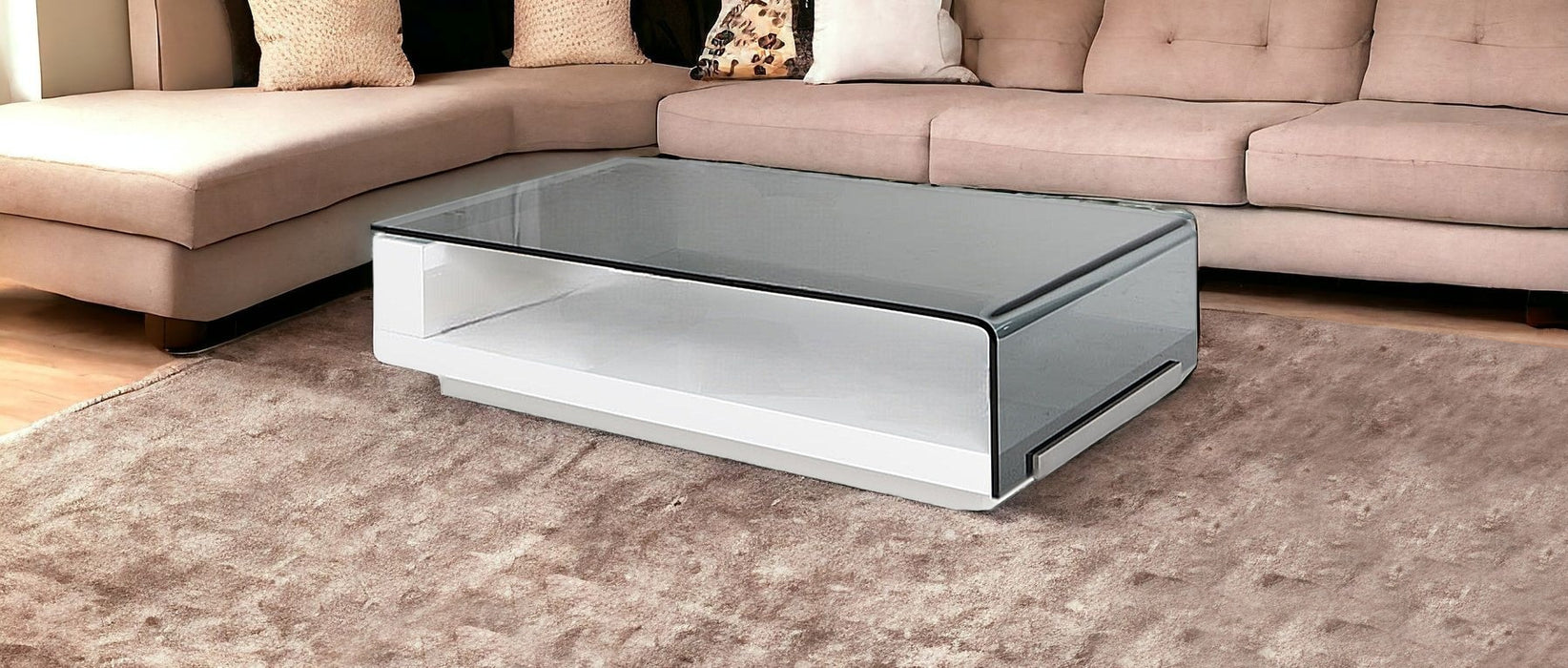 13" Glass  Steel  And Mdf Coffee Table