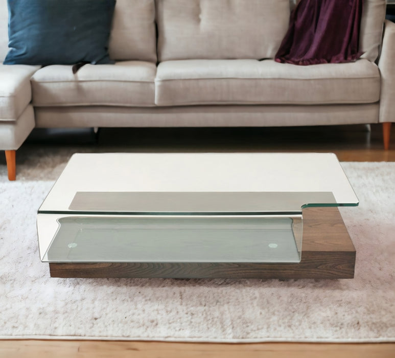 13" Elm Veneer And Glass Coffee Table