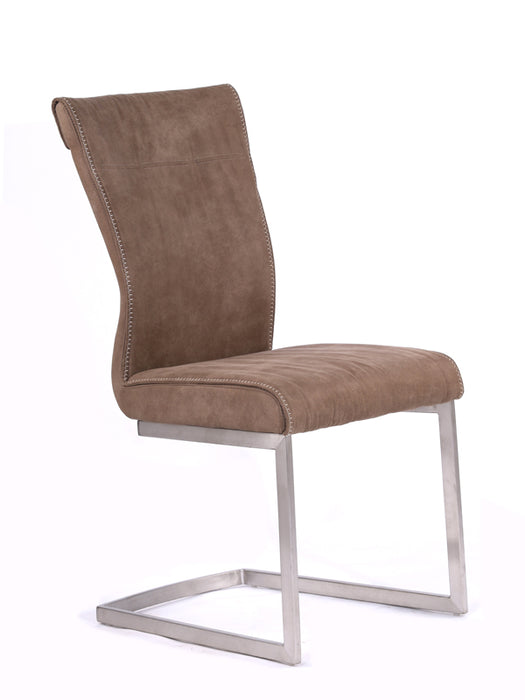 Set Of 2 Brown Fabric And Steel Dining Chair