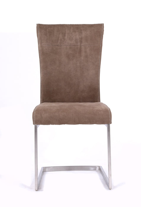 Set Of 2 Brown Fabric And Steel Dining Chair