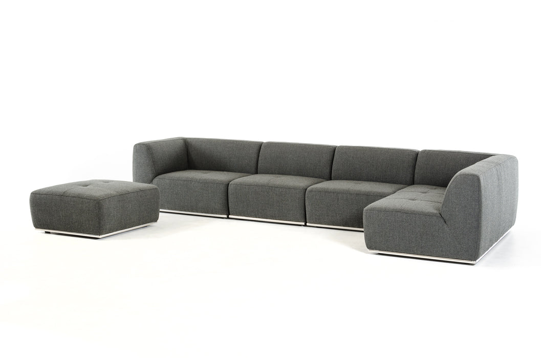 Gray Modular L Shaped Five Piece Sofa and Chaise Sectional