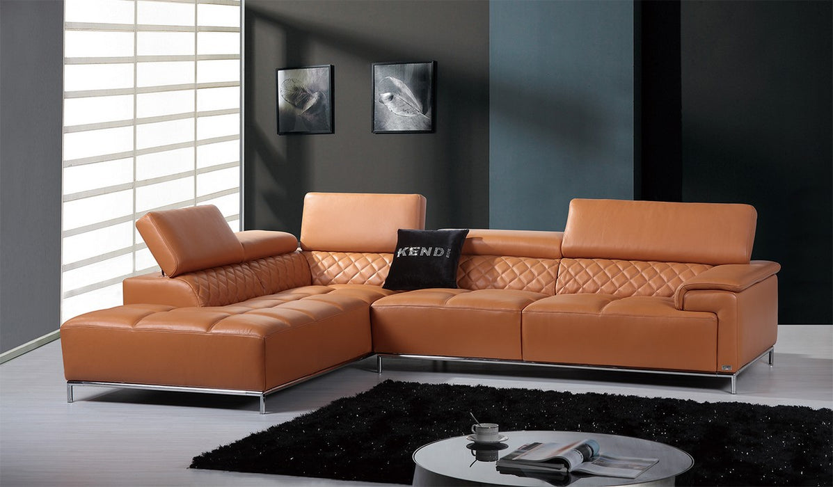 36" Orange Leather  Foam  Metal  And Wood Sectional Sofa