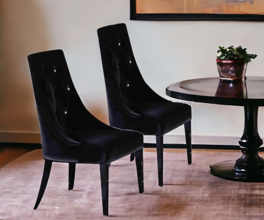 Two 40" Black Velour Fabric And Wood Dining Chairs