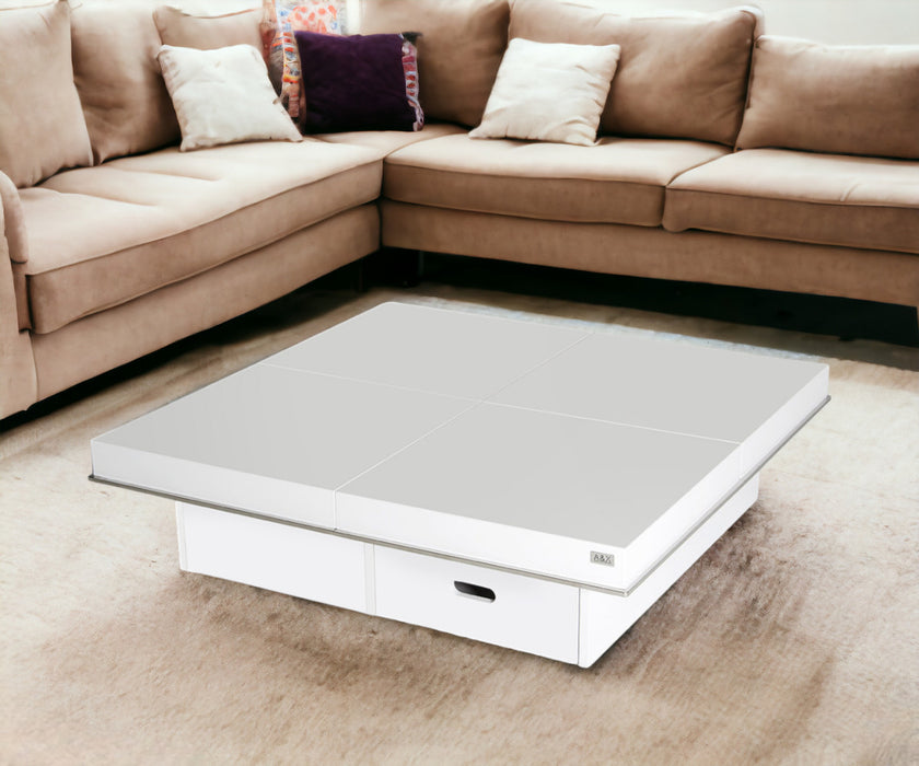 12" White Gloss Coffee Table With Pull Out Squares