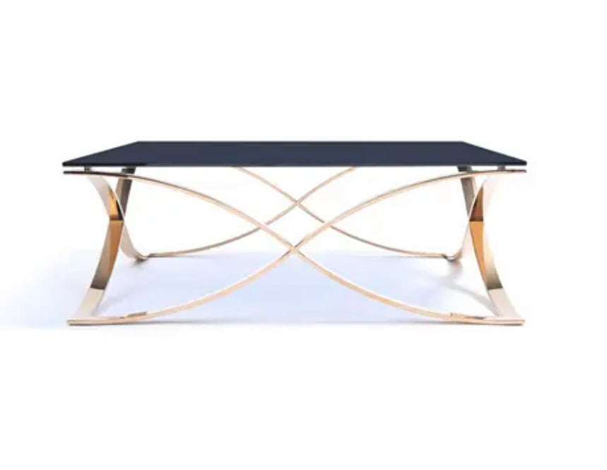 14" Smoked Glass And Rosegold Stainless Steel Coffee Table