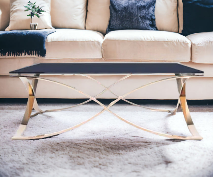 14" Smoked Glass And Rosegold Stainless Steel Coffee Table